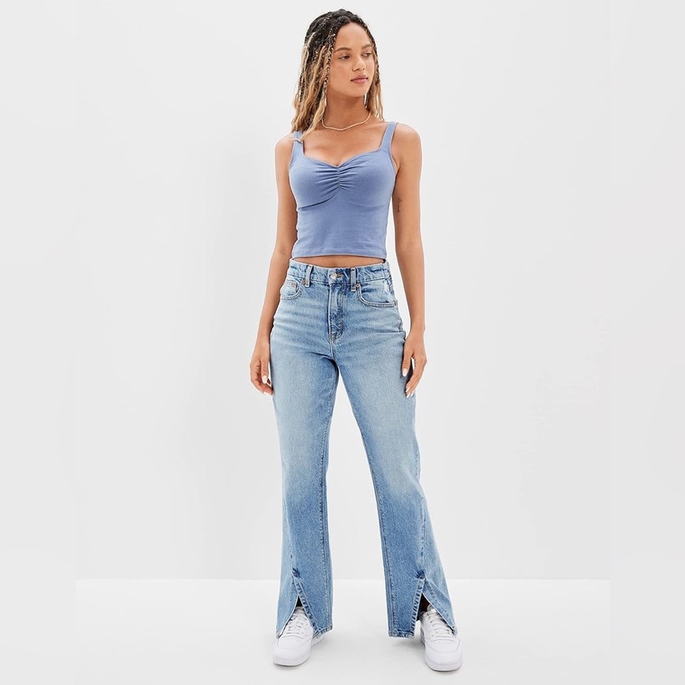 American Eagle Women's Curvy 90s Bootcut Jeans Sz 10 X-Short Blue Tides